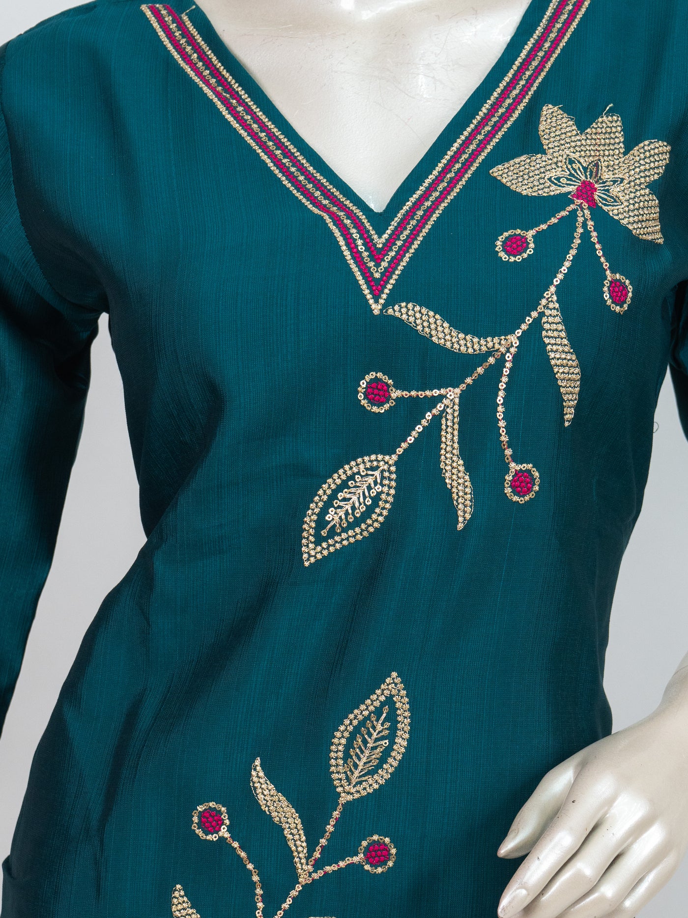 Teal Blue with Pink Dupatta Ready Made Straight Cut Kurti Set