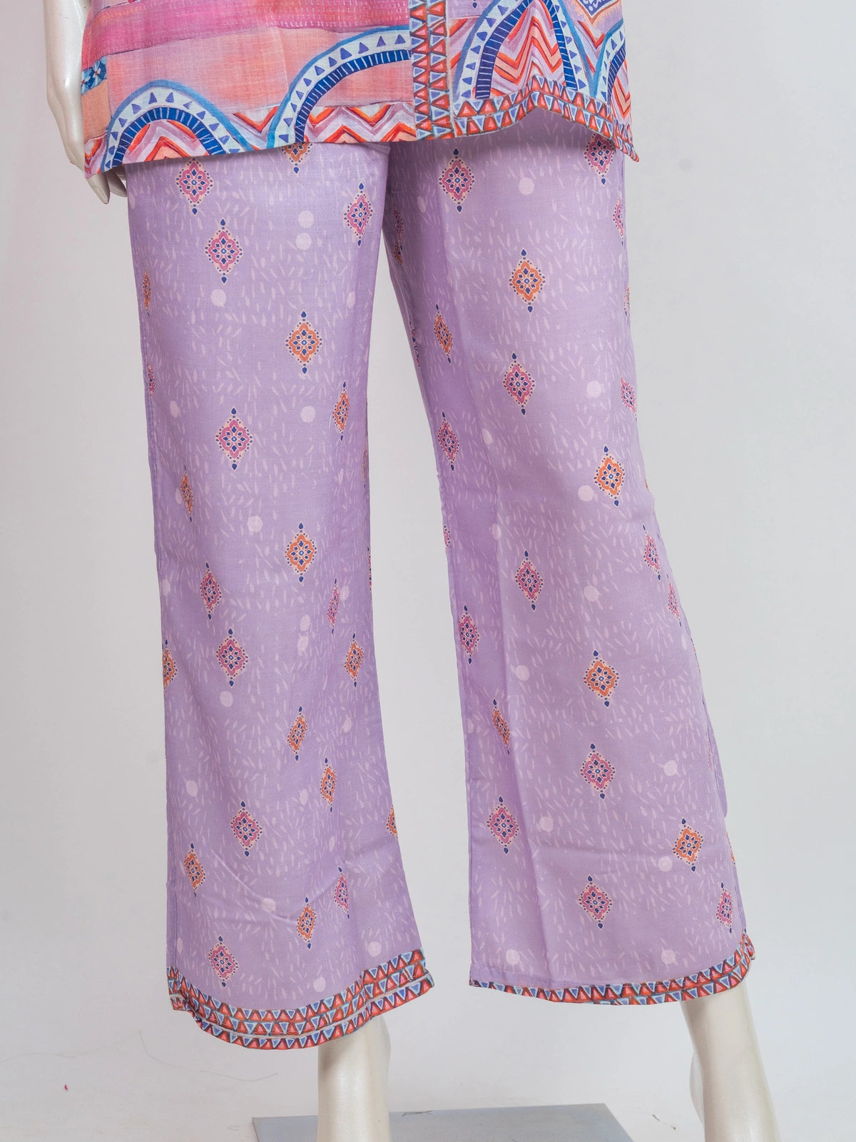 Lilac multicolour printed cotton co-ord set with short kurti top and wide-leg palazzo