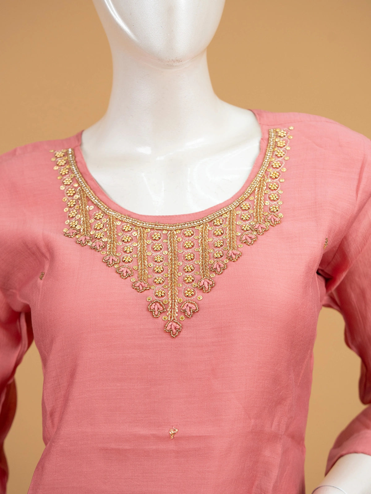 Rose Pink Chanderi Silk Zari Embroidered Straight Cut Kurti Set with dupatta