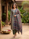 Grey Straight Cut Kurti Set with Floral Printed Dupatta