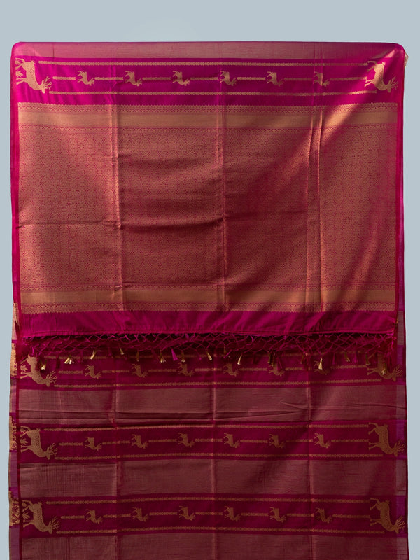 Magenta Pink and Gold Semi Raw Silk Saree