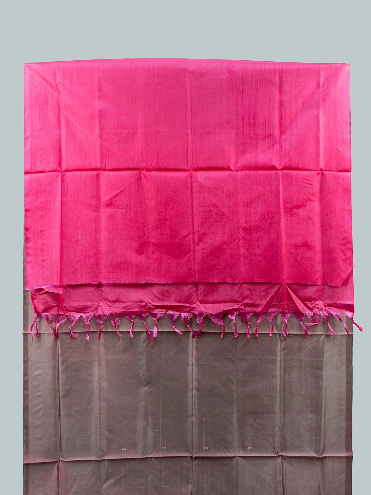 Dusty mauve banana silk saree with contrast pink zari pallu and black embroidered blouse