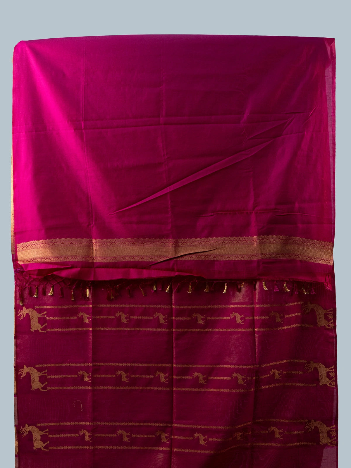 Magenta Pink and Gold Semi Raw Silk Saree