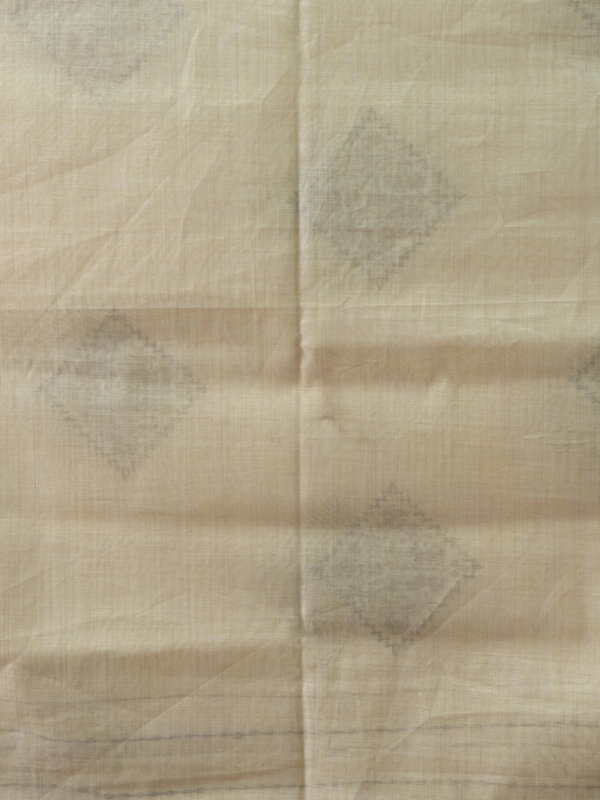 Cream linen cotton saree with gold zari border and embroidered diamond motifs