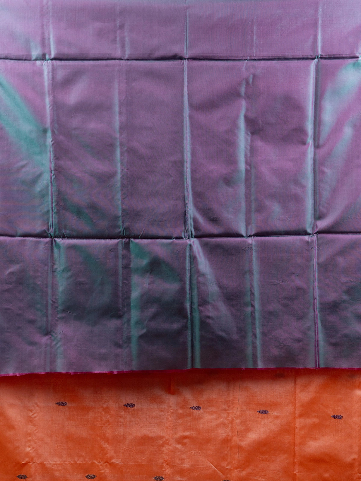 Peach Banana Silk saree with gold zari border, contrast grey checked pallu and embroidered black blouse