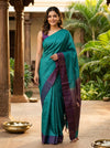 Teal and Purple Kanchipuram Pure Mix Saree