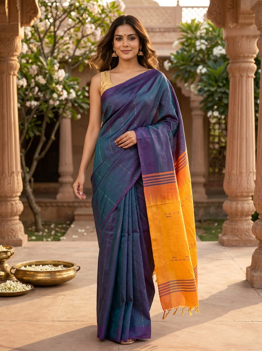 Teal and Mustard Banana Silk Sarees