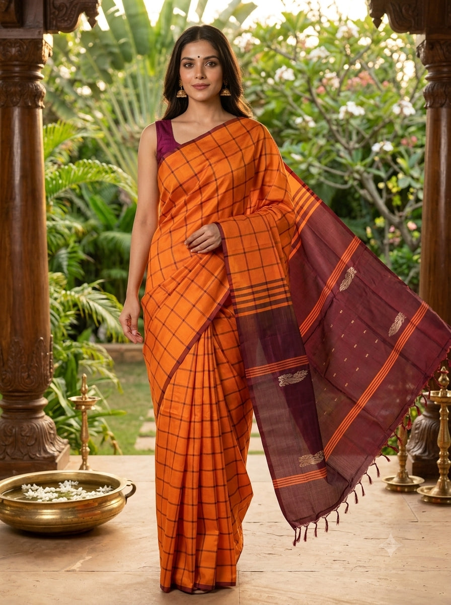 Orange and Maroon Banana Silk Sarees