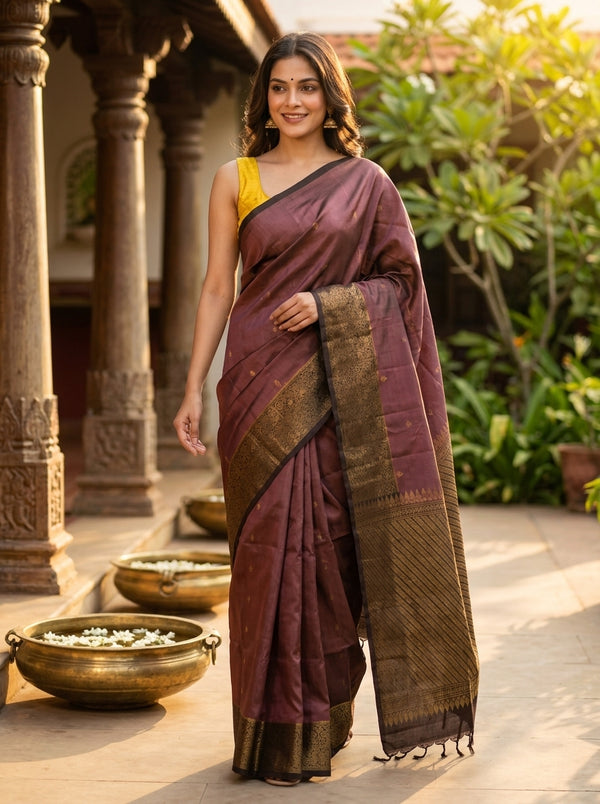Mauve and Brown Kanchipuram Pure Mix Saree