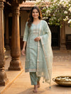 Sea Green Chanderi Silk Zari Embroidered Straight Cut Kurti Set
