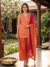 Orange Floral Zari Silk Embroidered Straight Cut Top