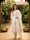 Off-White Bird & Palm Embroidered Cotton Anarkali Kurti Set