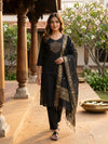 Black Gold Zari Embroidered Straight Cut Kurti Set