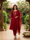 Red Art Silk Zari Embroidered Anarkali Kurti Set