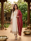 Cream Zari Embroidered with Maroon Bandhani Dupatta Anarkali Kurti Set