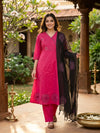 Rani Pink Cotton Angrakha Mirror Work Anarkali Kurti Set