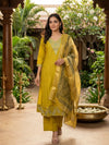 Mustard Yellow Embroidered Art Silk A-Line Anarkali Kurti Set