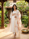 White Flamingo Embroidered Cotton Anarkali Kurti Set