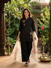 Black Cotton Mustard Floral Embroidered Co-ord Set Kurti Set