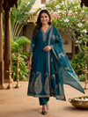 Teal Zari Embroidered Paisley Anarkali Kurti Set