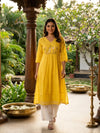 Yellow Floral Embroidered Anarkali Top