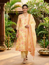 Yellow Floral Cotton Anarkali Kurti Set