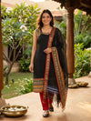 Black Cotton Peacock Border Straight Cut Kurti Set
