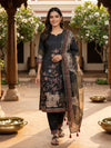 Black Cotton Silk Pichwai Printed Straight Cut Kurti Set