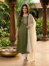 Mehendi Green Cotton Zari Embroidered Anarkali Top