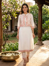 White Cotton Embroidered Jacket Straight Cut Kurti Set