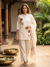 Off-White Cotton Floral Appliqué Co-ord Set Kurti Set