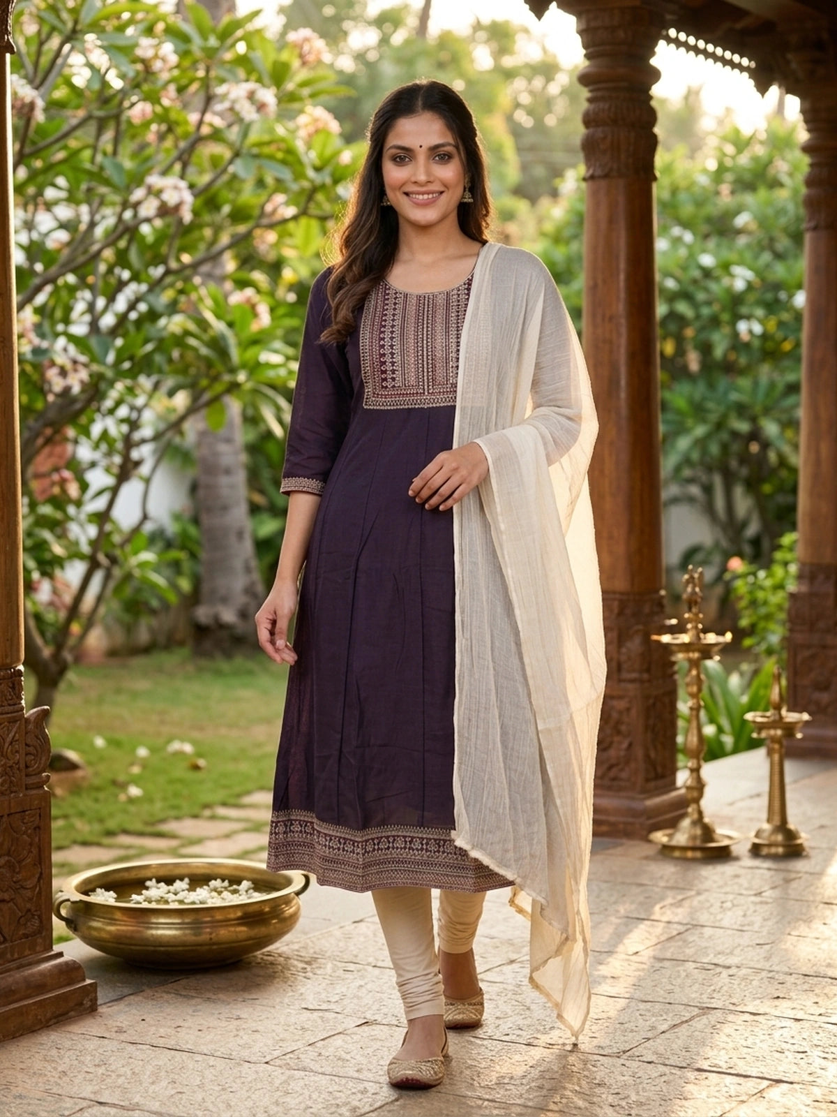 Deep Purple Embroidered Anarkali Top