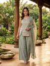 Sage Green Floral Embroidered Tissue Silk Sharara Set