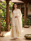 Cream Multicolour Floral Embroidered Straight Cut Kurti Set