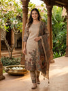 Beige Kalamkari Printed Cotton Straight Cut Kurti Set