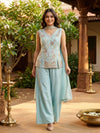 Aqua Blue Floral Embroidered Art Silk Sharara Set
