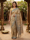 Beige and Grey Linen Cotton Saree