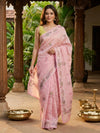 Pastel Pink Designer Embroidery Work Organza Saree