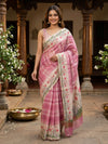 Pink and Cream Linen Cotton Saree