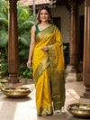 Yellow and Green Semi Silk Saree