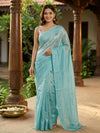 Turquoise Blue and Silver Designer Sequin Work Tissue Saree