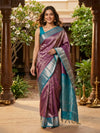 Purple and Teal Blue Pure Kanchipuram Silk Saree