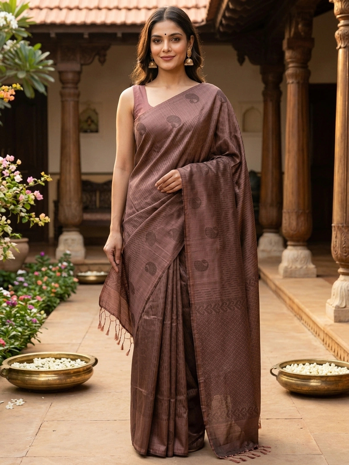 Dusty Mauve Kanchipuram Fancy Silk Saree