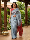 Grey and Red Banana Silk Sarees