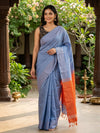Dusty Blue and Orange Vaira Oosi Design Semi Silk Saree