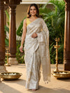 Pastel Grey and Gold Designer Embroidery Work Organza Saree