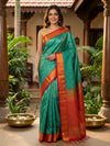 Teal Green and Red Kanchipuram Fancy Silk Saree