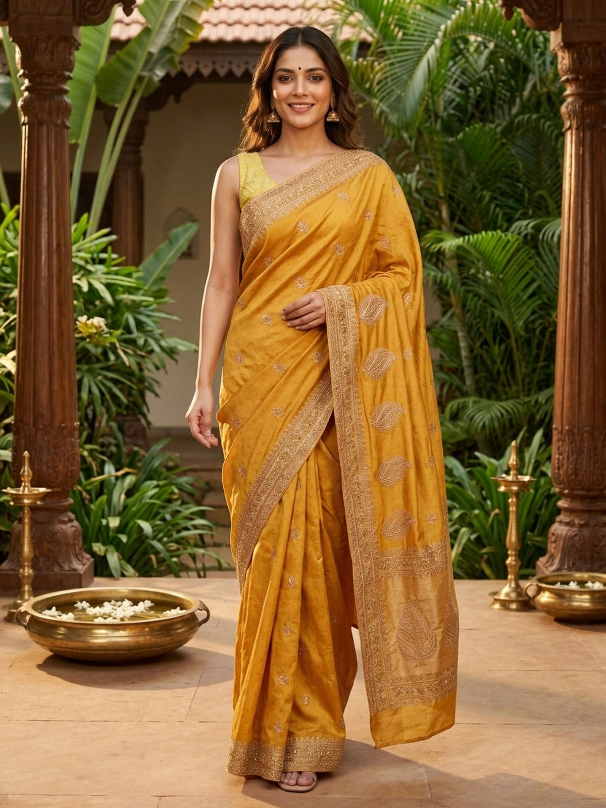 Mustard Yellow Designer Silk Saree