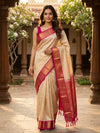 Cream and Pink Kanchipuram Fancy Silk Saree