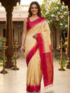 Cream and Red Pure Soft Silk Saree